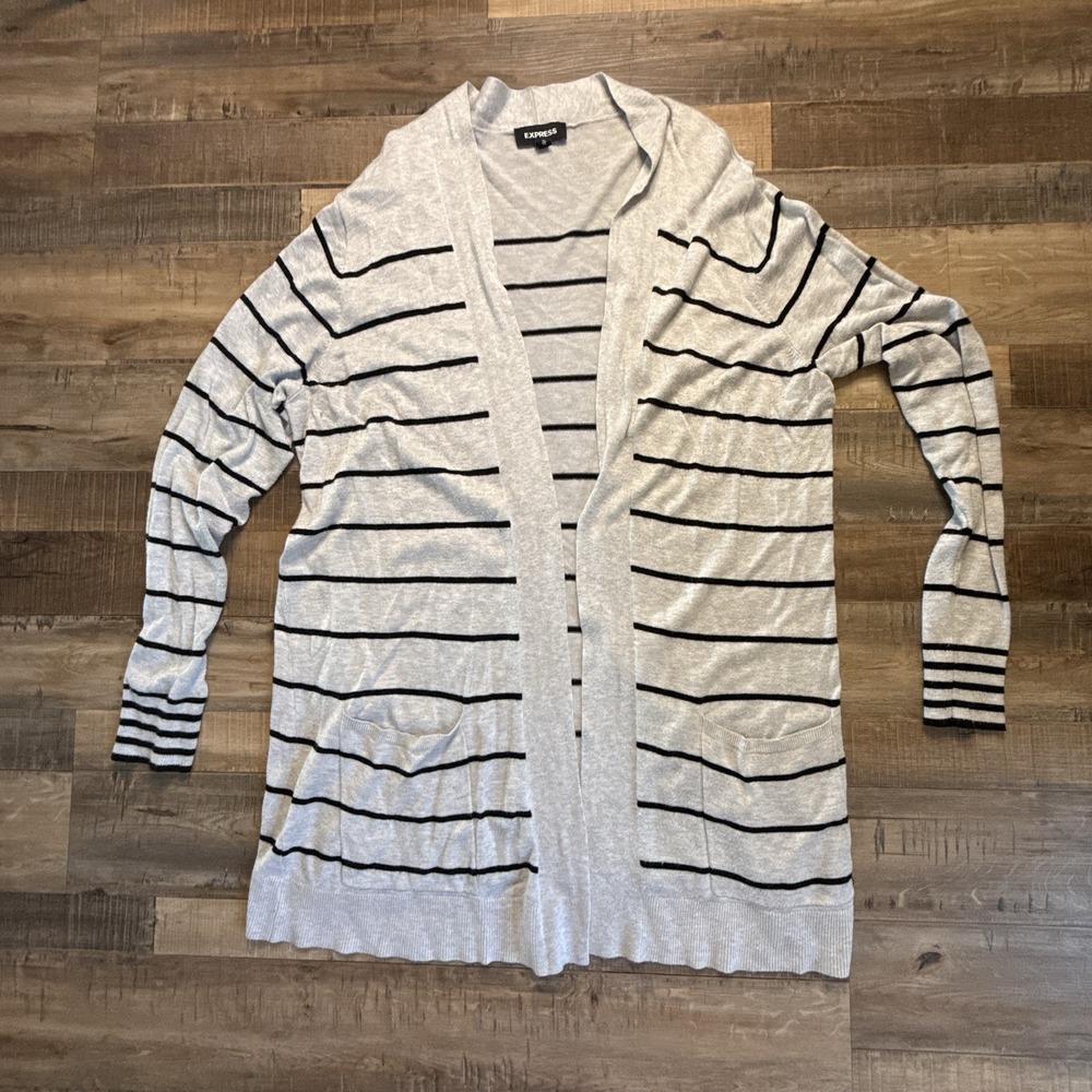 Express Women's Lightweight Open Front Cardigan Striped Long Sleeve Knit Size L